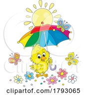 Cartoon Chick Holding An Umbrella