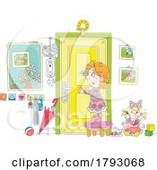 Poster, Art Print Of Cartoon Girl Looking Through A Door Peep Hole