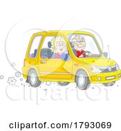 Cartoon Senior Couple In A Car