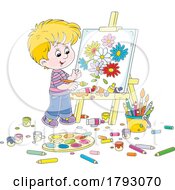 Poster, Art Print Of Cartoon Boy Painting Flowers