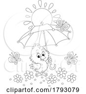 Cartoon Black And White Chick Holding An Umbrella