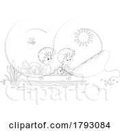 Poster, Art Print Of Cartoon Black And White Dog And Boys Fishing In A Raft