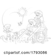 Cartoon Black And White Dog And Boys Playing On A Slide