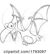 Poster, Art Print Of Cartoon Lineart Pterodactyl Dinosaur
