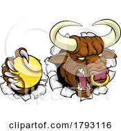Poster, Art Print Of Bull Minotaur Longhorn Cow Softball Mascot Cartoon