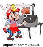 Poster, Art Print Of Bbq Pig Firefighter With Ribs By A Smoker