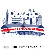 Poster, Art Print Of London Travel Banner With Icon And Monuments On Flag