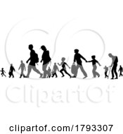 Silhouette Of Refugees Walking