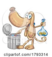 Cartoon Dog Mascot Putting Poop In A Trash Can