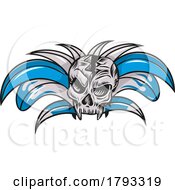 Poster, Art Print Of Hand Drawn Skull Head With Surfboard Vector Illustration