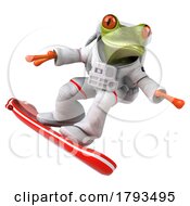 3d Astronaut Frog On A Hoverboard On A White Background