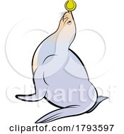 Poster, Art Print Of Cartoon Sea Lion Playing With A Tennis Ball