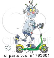 Poster, Art Print Of Cartoon Robot Using A Kick Scooter