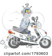 Poster, Art Print Of Cartoon Robot Riding A Scooter