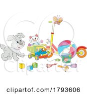 Poster, Art Print Of Cartoon Puppy With Childrens Toys