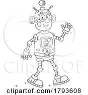 Cartoon Robot Waving In Black And White