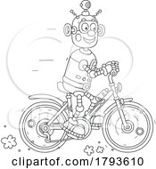 Cartoon Robot Riding A Bicycle In Black And White