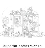 Poster, Art Print Of Cartoon Cat And Mouse Near A Messy Closet In Black And White