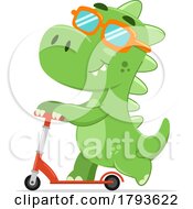 Poster, Art Print Of Cartoon Cute Dinosaur Playing With A Scooter