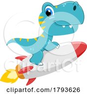 Poster, Art Print Of Cartoon Cute Dinosaur Flying On A Rocket