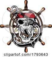 Poster, Art Print Of Pirate Skull Over A Helm And Anchor