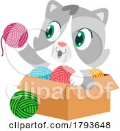 Poster, Art Print Of Cartoon Cute Cat With A Box Of Yarn