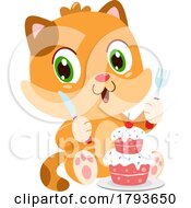 Cartoon Cute Cat With A Cake