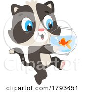 Poster, Art Print Of Cartoon Cute Cat Carrying A Fish Bowl