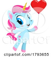 Poster, Art Print Of Cartoon Cute Unicorn With A Heart Balloon