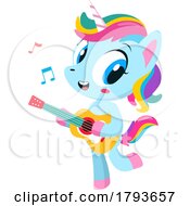 Poster, Art Print Of Cartoon Cute Unicorn Playing A Guitar