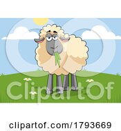 Cartoon Sheep Eating Grass