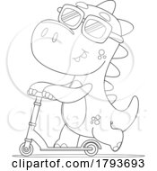 Cartoon Black And White Cute Dinosaur Playing With A Scooter