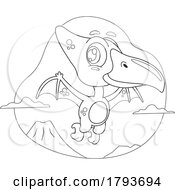 Cartoon Black And White Cute Pterodactyl Dinosaur