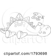 Poster, Art Print Of Cartoon Black And White Cute Dinosaur Sleeping