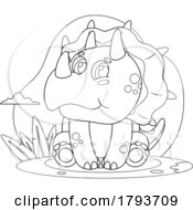 Poster, Art Print Of Cartoon Black And White Cute Triceratops Dinosaur