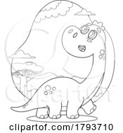 Poster, Art Print Of Cartoon Black And White Cute Dinosaur