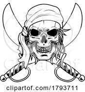 Black And White Pirate Skull Over Crossed Swords
