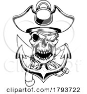 Poster, Art Print Of Black And White Pirate Skull With A Sword Gun And Anchor