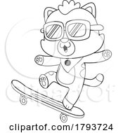 Poster, Art Print Of Cartoon Black And White Cute Cat Skateboarding