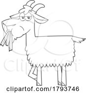 Cartoon Black And White Goat Eating Grass