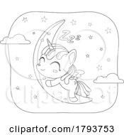 Cartoon Black And White Cute Unicorn Sleeping On A Crescent Moon by Hit Toon