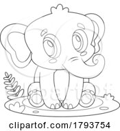 Cartoon Black And White Cute Baby Elephant