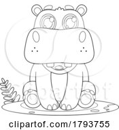 Cartoon Black And White Cute Baby Hippo