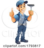 Poster, Art Print Of Window Cleaner Cartoon Car Wash Cleaning Man