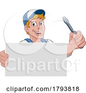 Poster, Art Print Of Electrician Handyman Screwdriver Cartoon Mascot