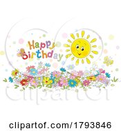 Cartoon Sun Flowers And Happy Birthday Greeting by Alex Bannykh