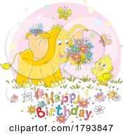 Cartoon Elephant Chick And Happy Birthday Greeting