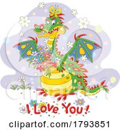 Poster, Art Print Of Cartoon Dragon With I Love You Text