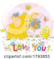 Cartoon Elephant Chick And I Love You Text by Alex Bannykh