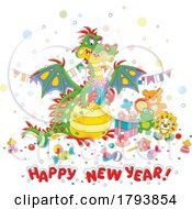 Poster, Art Print Of Cartoon Happy New Year Greeting Dragon